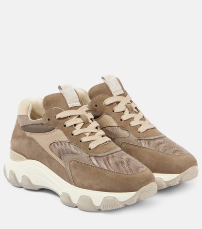 high quality luxury Hogan Hogan Hyperactive suede-trimmed sneakers in beige