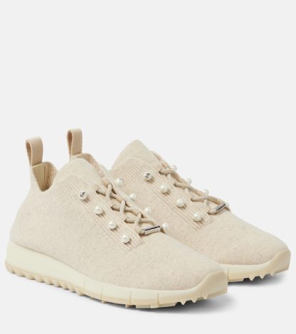 high quality luxury Jimmy Choo Veles knitted sneakers in beige