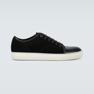 high quality luxury Lanvin Suede and leather cap-toe sneakers in black