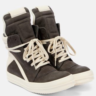 high quality luxury Rick Owens Geobasket suede high-top sneakers in grey