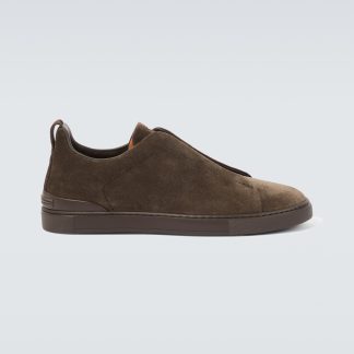 high quality luxury Zegna Triple Stitch suede sneakers in brown