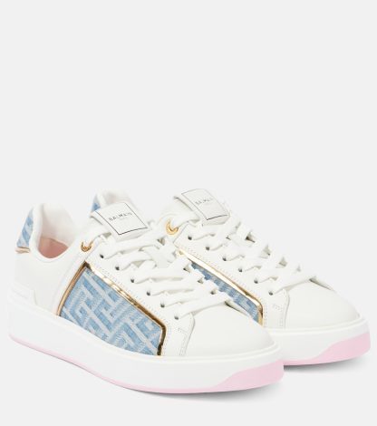 hot sale designer Balmain B-Court denim-trimmed leather sneakers in white