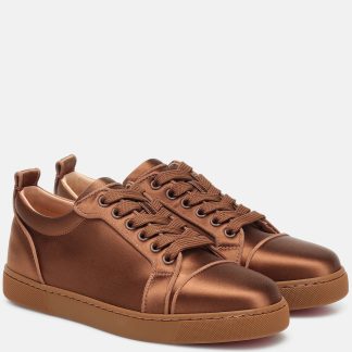 hot sale designer Christian Louboutin Louis Junior silk-satin sneakers in brown