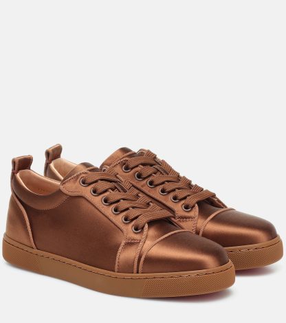 hot sale designer Christian Louboutin Louis Junior silk-satin sneakers in brown