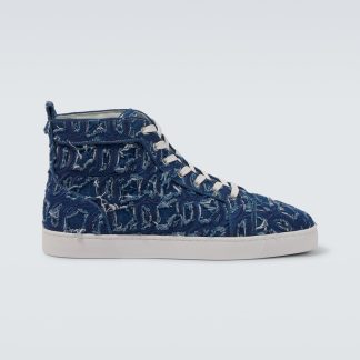 hot sale designer Christian Louboutin Louis denim high-top sneakers in blue