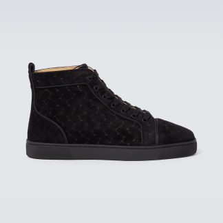 hot sale designer Christian Louboutin Louis suede high-top sneakers in black