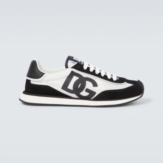 hot sale designer Dolce & Gabbana Logo suede-trimmed sneakers in white