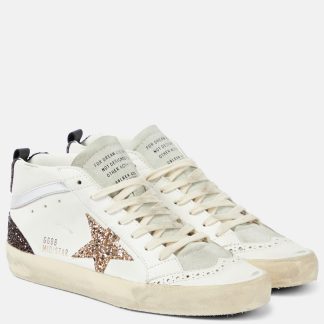 hot sale designer Golden Goose Mid Star glitter leather sneakers in white