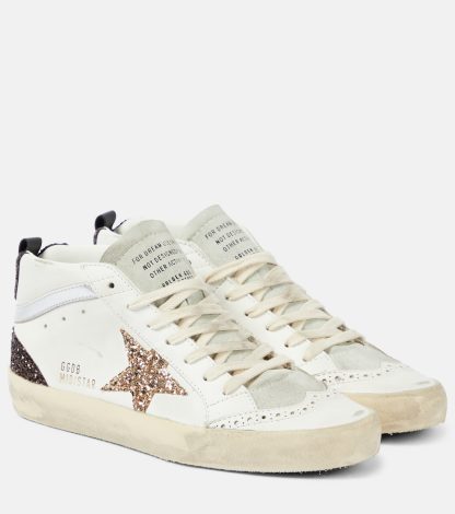 hot sale designer Golden Goose Mid Star glitter leather sneakers in white