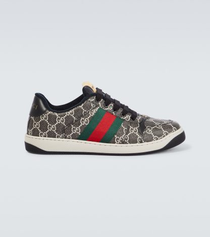 hot sale designer Gucci Screener GG leather-trimmed sneakers in black