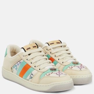 hot sale designer Gucci Screener embellished leather sneakers in multicoloured