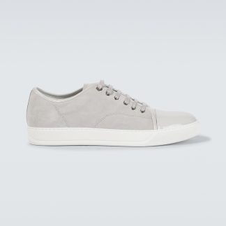 hot sale designer Lanvin DBB1 leather-trimmed suede sneakers in grey