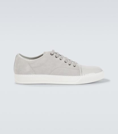 hot sale designer Lanvin DBB1 leather-trimmed suede sneakers in grey