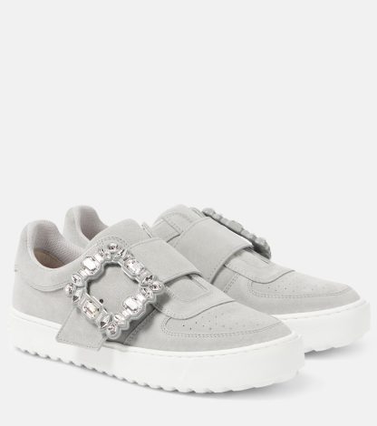 hot sale designer Roger Vivier Very Vivier embellished suede sneakers in grey