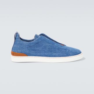 hot sale designer Zegna Triple Stitch denim sneakers in blue