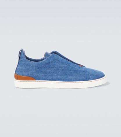 hot sale designer Zegna Triple Stitch denim sneakers in blue