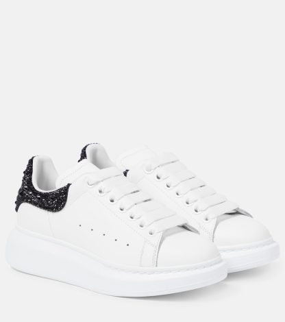 hot sale luxury Alexander McQueen Oversized embellished leather sneakers in white