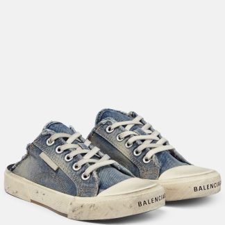 hot sale luxury Balenciaga Paris distressed denim mules in blue