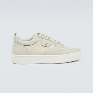 hot sale luxury Christian Louboutin Happyrui leather-trimmed sneakers in white