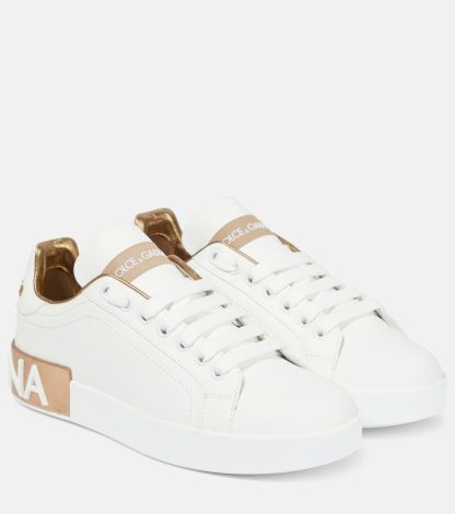 hot sale luxury Dolce & Gabbana Portofino leather sneakers in white