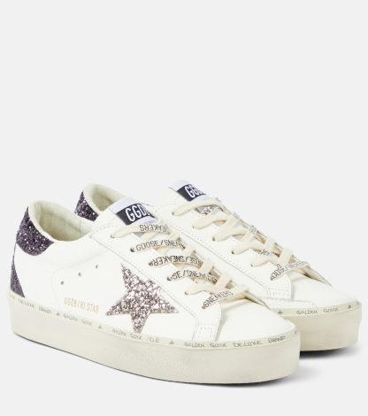 hot sale luxury Golden Goose Hi Star glitter leather sneakers in white