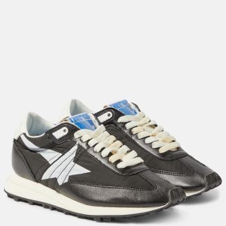 hot sale luxury Golden Goose Marathon leather-trimmed sneakers in black