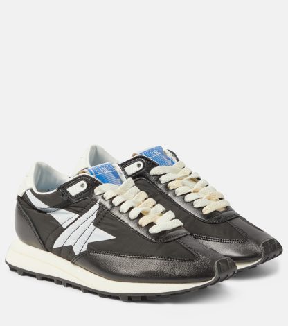 hot sale luxury Golden Goose Marathon leather-trimmed sneakers in black