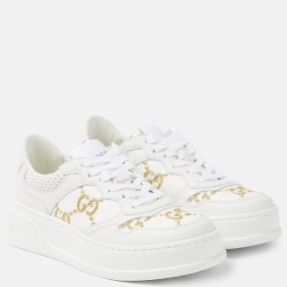 hot sale luxury Gucci GG leather-trimmed sneakers in white