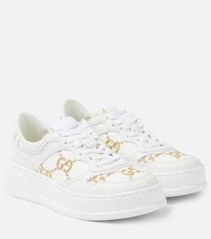 hot sale luxury Gucci GG leather-trimmed sneakers in white