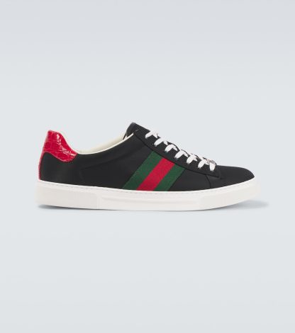 hot sale luxury Gucci Leather-trimmed sneakers in black