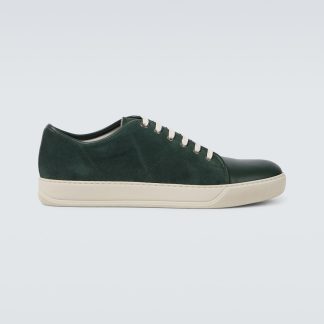 hot sale luxury Lanvin DBB1 leather-trimmed suede sneakers in green