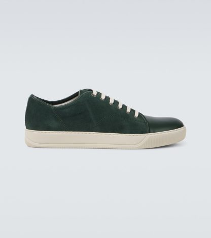 hot sale luxury Lanvin DBB1 leather-trimmed suede sneakers in green