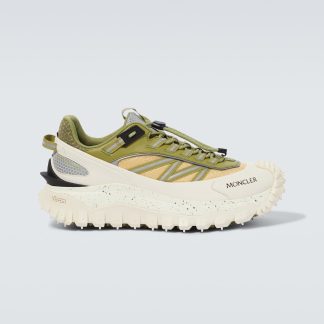 hot sale luxury Moncler Trailgrip leather-trimmed sneakers in beige