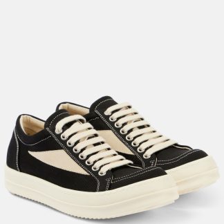 hot sale luxury Rick Owens Suede-trimmed denim sneakers in black