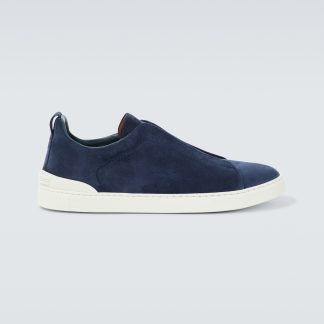 hot sale luxury Zegna Triple Stitch suede sneakers in blue