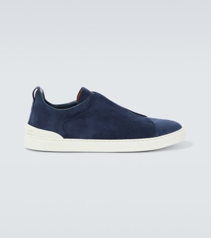 hot sale luxury Zegna Triple Stitch suede sneakers in blue