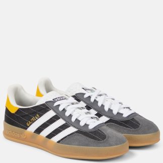 replica designer Adidas Gazelle Indoor suede-trimmed sneakers in black