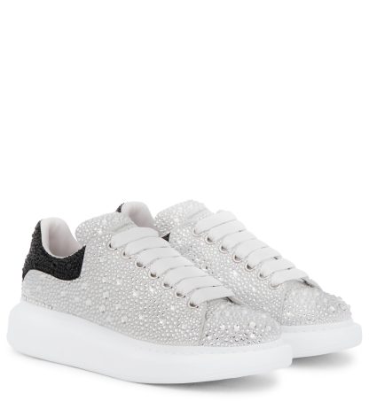 replica designer Alexander McQueen Oversized embellished leather sneakers in white