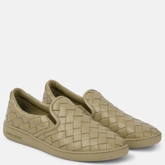 replica designer Bottega Veneta Sawyer leather slip-on sneakers in beige