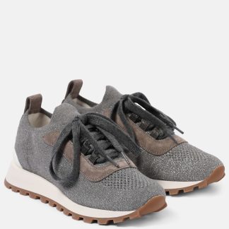 replica designer Brunello Cucinelli Monili suede-trimmed sneakers in grey