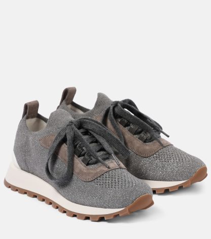 replica designer Brunello Cucinelli Monili suede-trimmed sneakers in grey