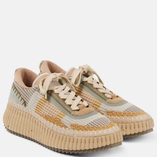 replica designer Chloé Nama suede-trimmed platform sneakers in multicoloured