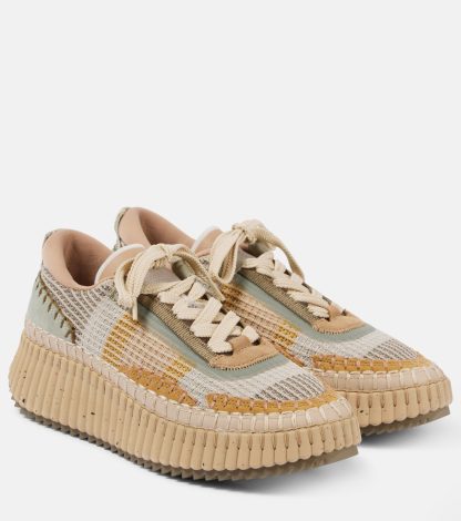 replica designer Chloé Nama suede-trimmed platform sneakers in multicoloured