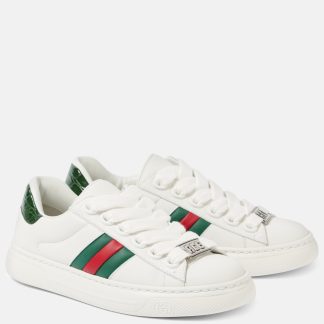 replica designer Gucci Ace Web Stripe leather sneakers in white