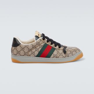 replica designer Gucci Screener leather-trimmed GG sneakers in beige