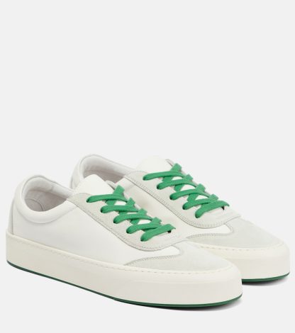 replica designer The Row Marley suede-paneled leather sneakers in white