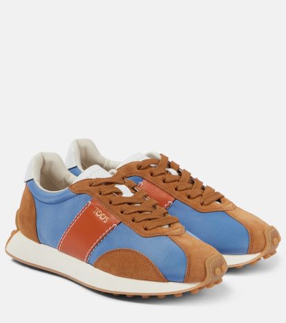 replica designer Tods Logo suede-trimmed sneakers in multicoloured