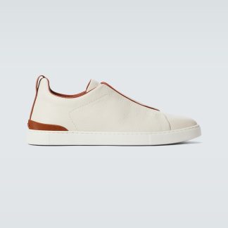 replica designer Zegna Triple Stitch leather sneakers in white