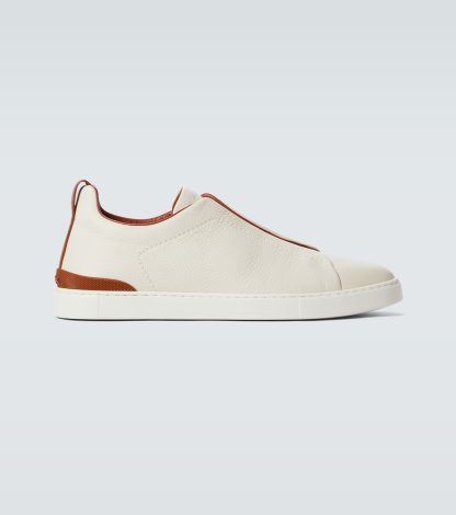 replica designer Zegna Triple Stitch leather sneakers in white