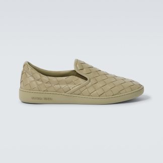 replica luxury Bottega Veneta Sawyer Intrecciato leather sneakers in beige